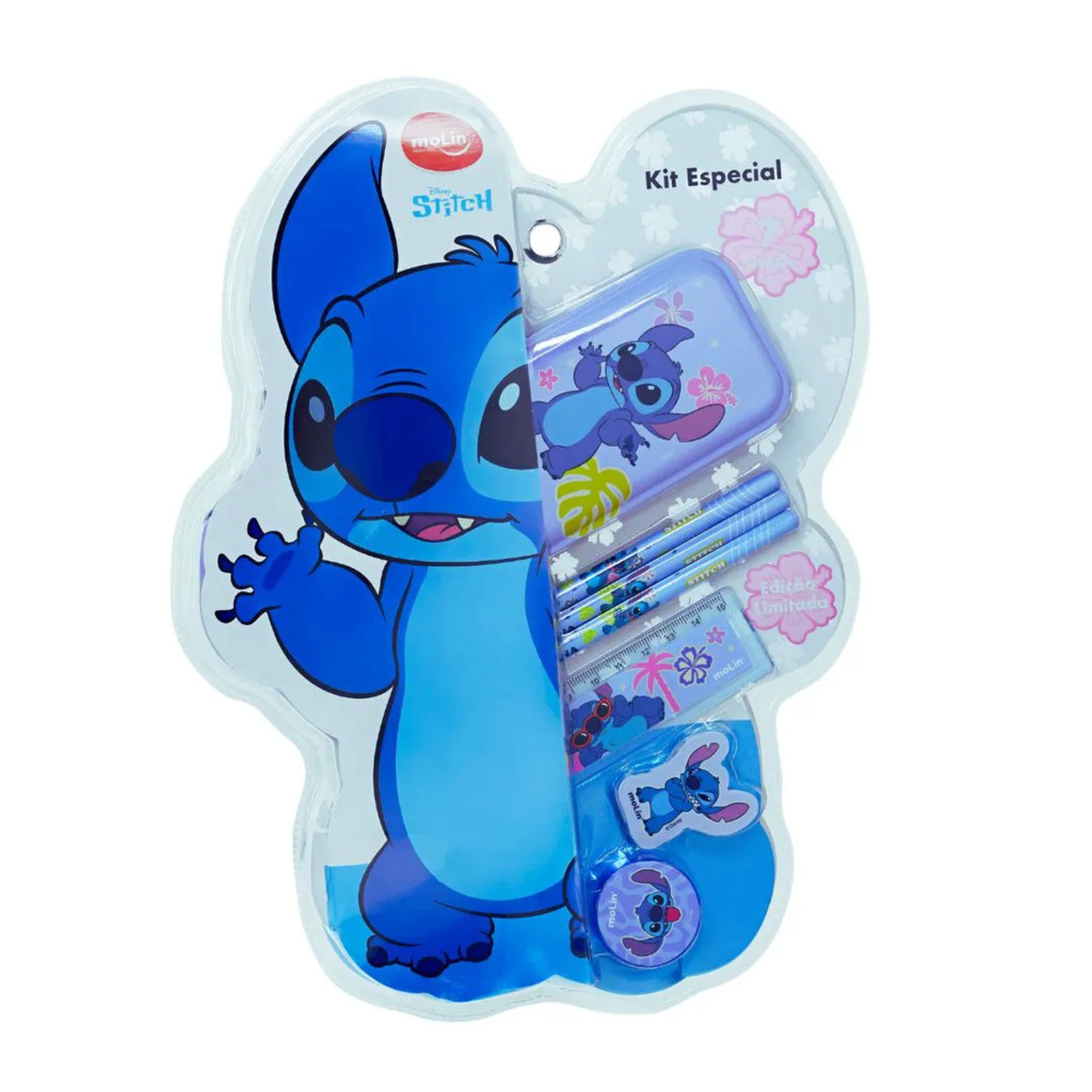 Kit Escolar Com Lápis Apontador Borracha Especial Stitch 7 Peças Molin - 1 Kit