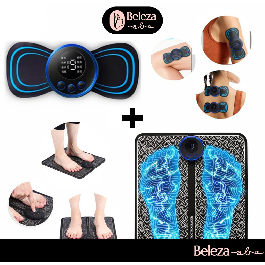 Kit Mini Massageador Elétrico Portátil Recarregável Alívio Dor Muscular Adesivo Massagem Corpo Ombro E massageador de pé