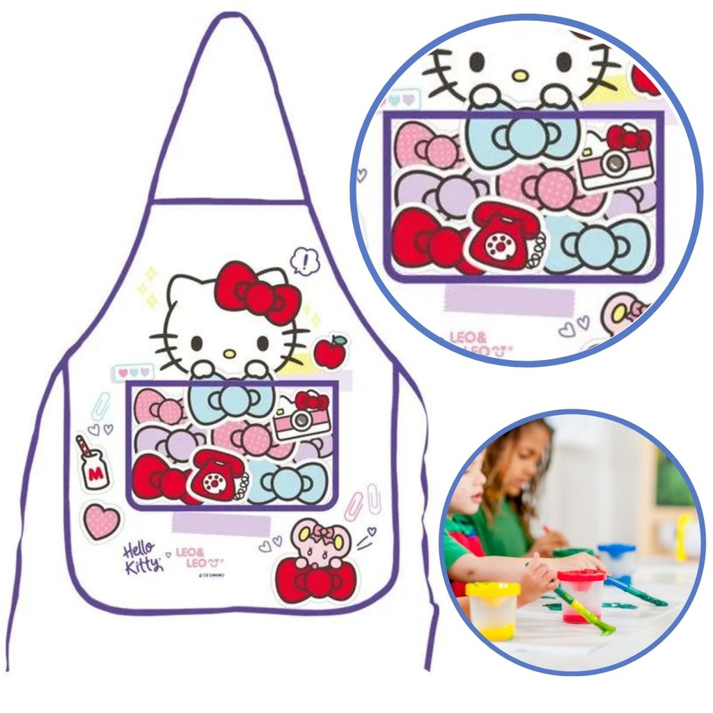 Avental Infantil Impermeável Com Bolso Hello Kitty Para Pintura Escolar Leo&Leo em Oferta na Shopee