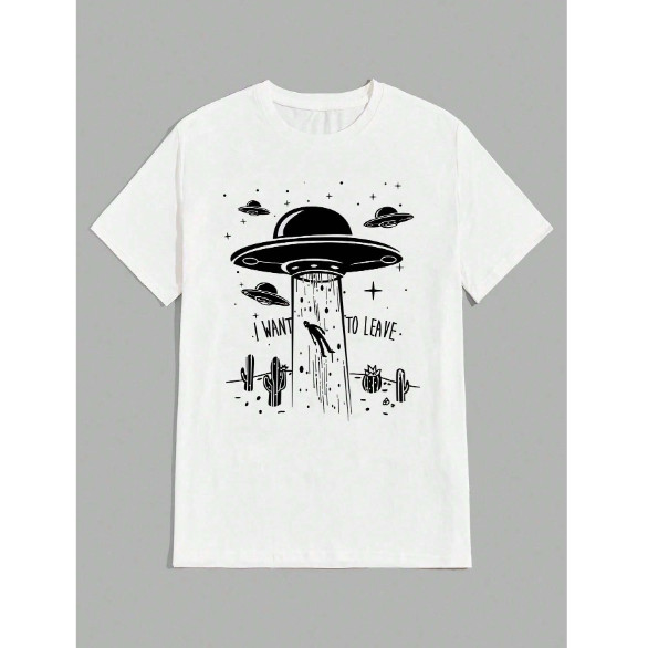 Camiseta Unissex Algodão Abdução UFO Camisa Streetwear Estampa ET Blusa Espaço Lançamento Casual