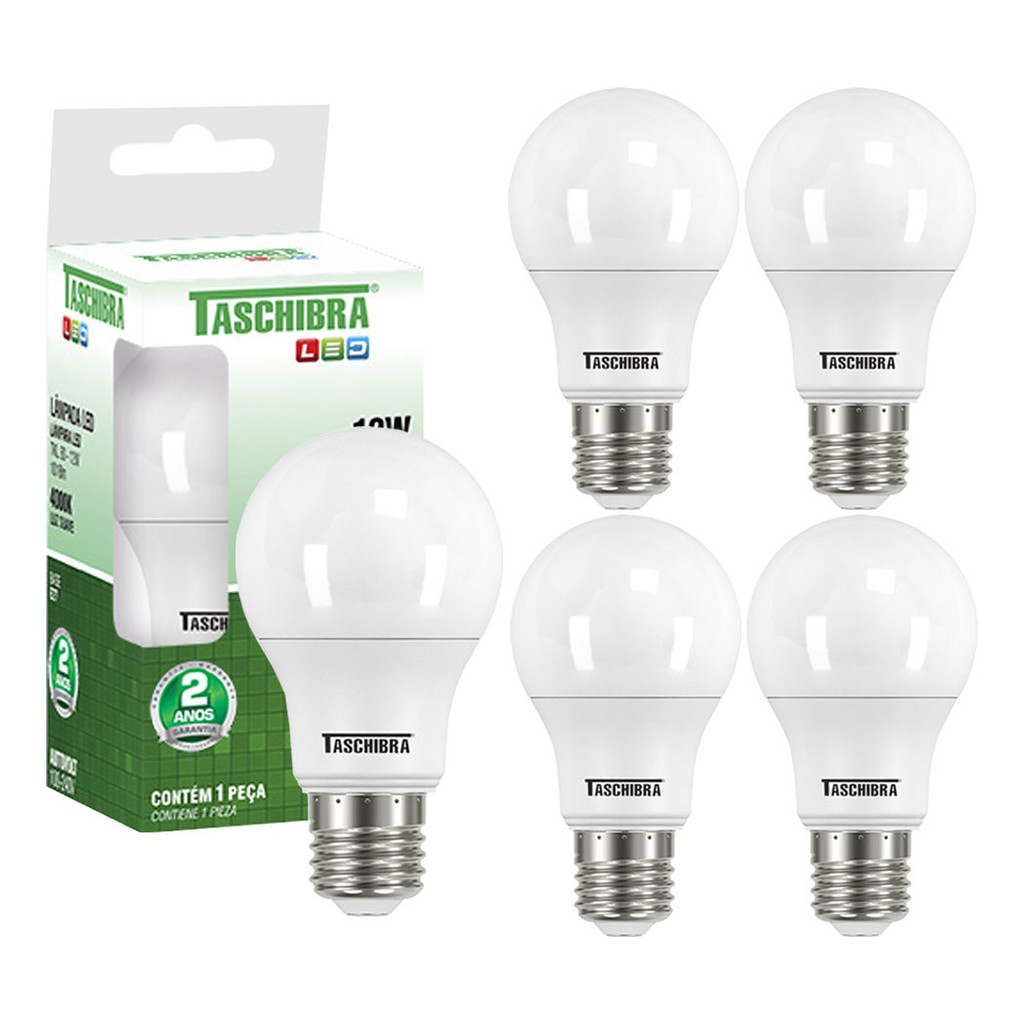 5 Lâmpada Led Bulbo 12w E27 4000k Branco Neutro Taschibra em Oferta na Shopee