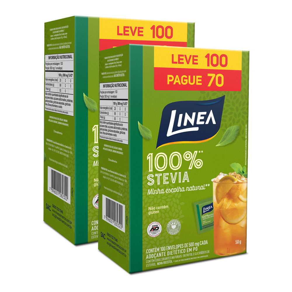 Kit 2 Adoçantes em pó Stevia Linea Leve 100 e Pague 70 Sachês de 500mg em Oferta na Shopee