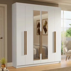 Guarda-Roupa Casal 6 Portas Batentes com Espelho Branco/Branco/Rustic Saturno Madesa