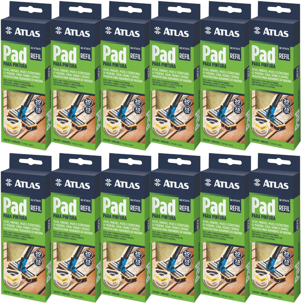 Kit 12 Refis de Pad para Pintura de Deck de Madeira e Aplicação de Verniz Atlas Peças de Reposição Obra