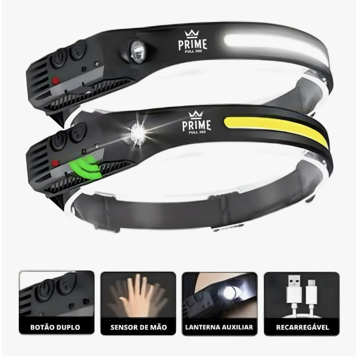 Kit 2 Lanterna De Cabeça Led Super Forte Resistente Água Cor da lanterna Preto Com Usb