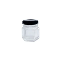 Pote De Vidro Sextavado Com Tampa Metal Preta - 4,5x5cm - 45ml - 1 unidade - Rizzo