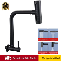 Torneira De Cozinha Água 4 Jatos montada na Parede Torneira Gourmet Aço Inox 304 Com Spray
