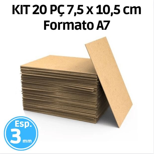 KIT 20 Placa Chapa MDF Cru 3 mm  A7 10.5X7.5  cm Artesanato