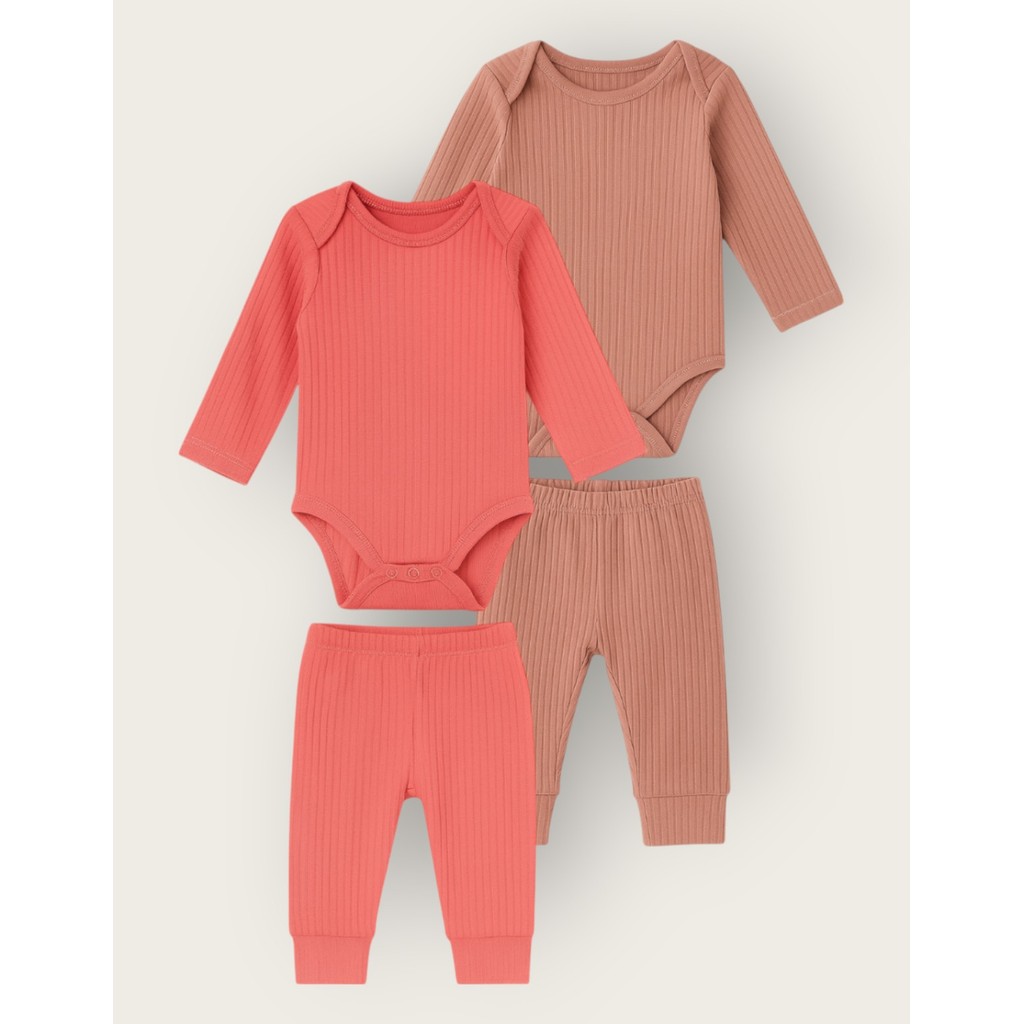 Combo 2 Conjunto Roupinhas Menina Manga Longa Malha Ribana Canelada Primeira Roupinha Sortida