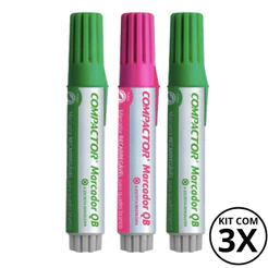 Kit com 3 Marcadores Para Quadro Branco - COMPACTOR COR:VERDE+ROSA+VERDE