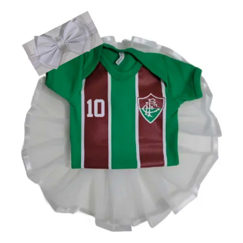 Kit Body Flusão Laço + Saia Temático Bebê Bori Fluminense