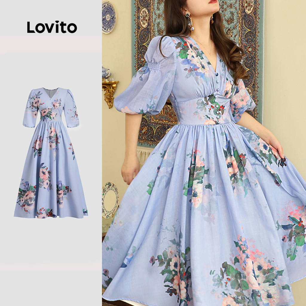 Lovito -  Vestido Elegante Estruturado com Linha de Flores para Primavera/verão para Mulheres L138ED025 - Women Clothes