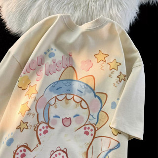 Camiseta Korean Estilo Harajuku Kawwai Graphic Cartoon Gola Solta Redonda Desenho Verão Style street em Oferta na Shopee