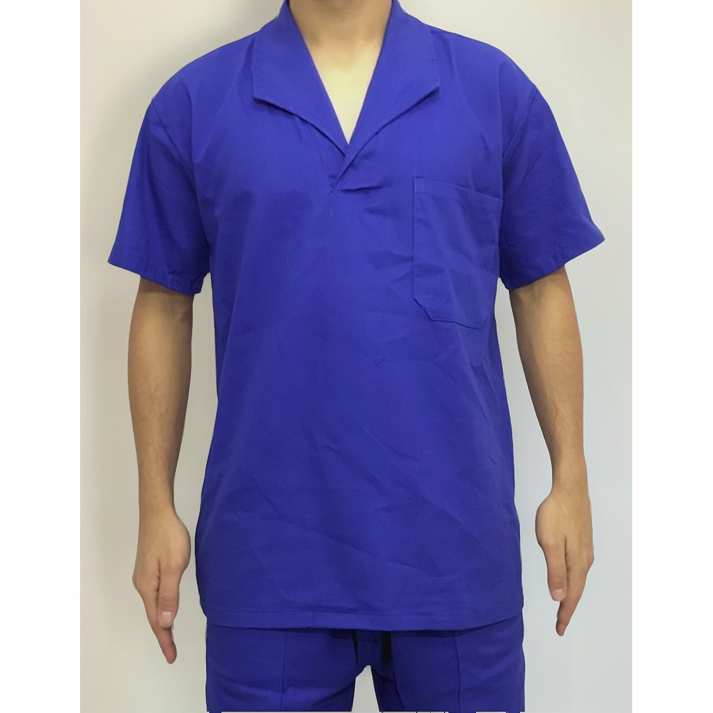 20 Camisas Jaleco Brim Manga Curta Uniforme Azul Royal Kr7