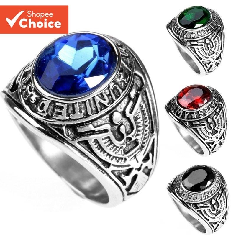 Anel Militar Modelo De Aço Inoxidável Jóias Com De Diamante Para Homens em Oferta na Shopee
