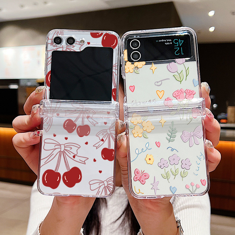 Flores Cereja Padrão Claro Caso De Telefone Para Samsung Galaxy Z Flip 7 6 5 4 3 5G Dobradiça Completa Duro PC Capa Dobr em Oferta na Shopee