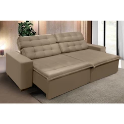 Sofá Retrátil e Reclinável 2,70m Suede Marrom Castor Magno