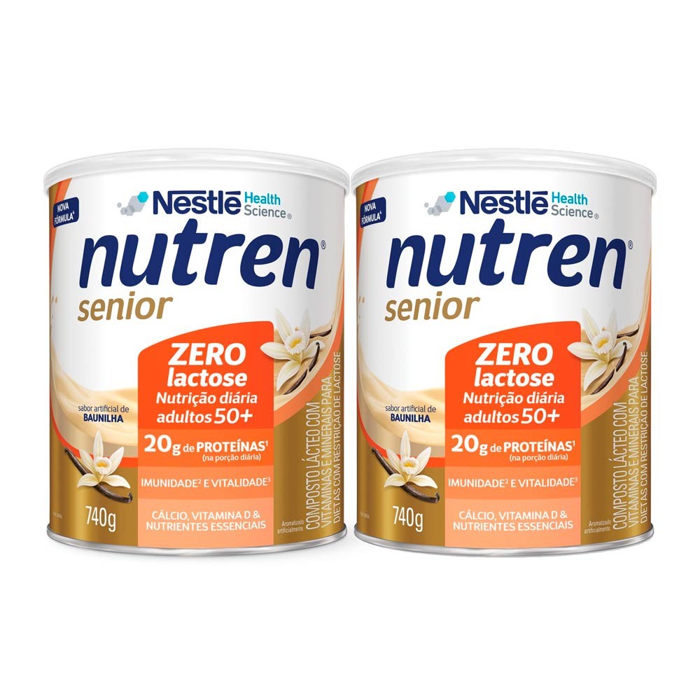 Kit 2 Nutren Senior Complemento Alimentar Baunilha Zero Lactose 740g - Health