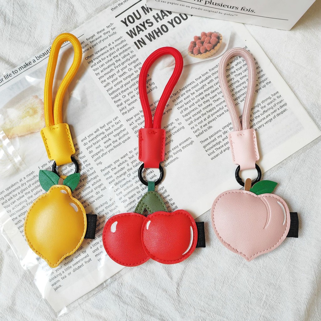 Bonito Couro Do Plutônio Limão Cereja Pêssego Pendurado Chave Chians Clássico Forma De Fruta Pingentes Rring Mochila Dec