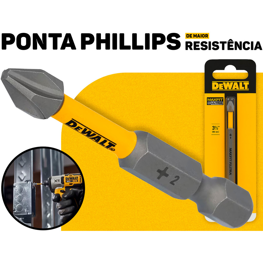 Ponta PH2 DeWalt Maxfit 3.5 Polegadas DWAF3PH2-1H Parafusadeira Manual e Elétrica Ideal Parafusar Madeira e Metal em Oferta na Shopee