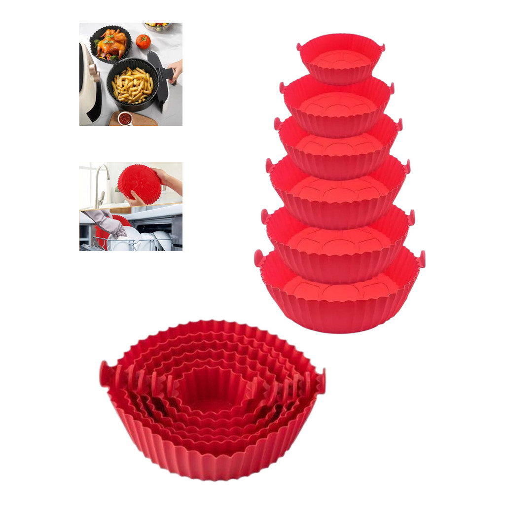 Kit 6 Formas Cozimento Silicone Redondo Para Air Fryer cozinha pratica fritadeira eletrica forma de silicine tamanhos