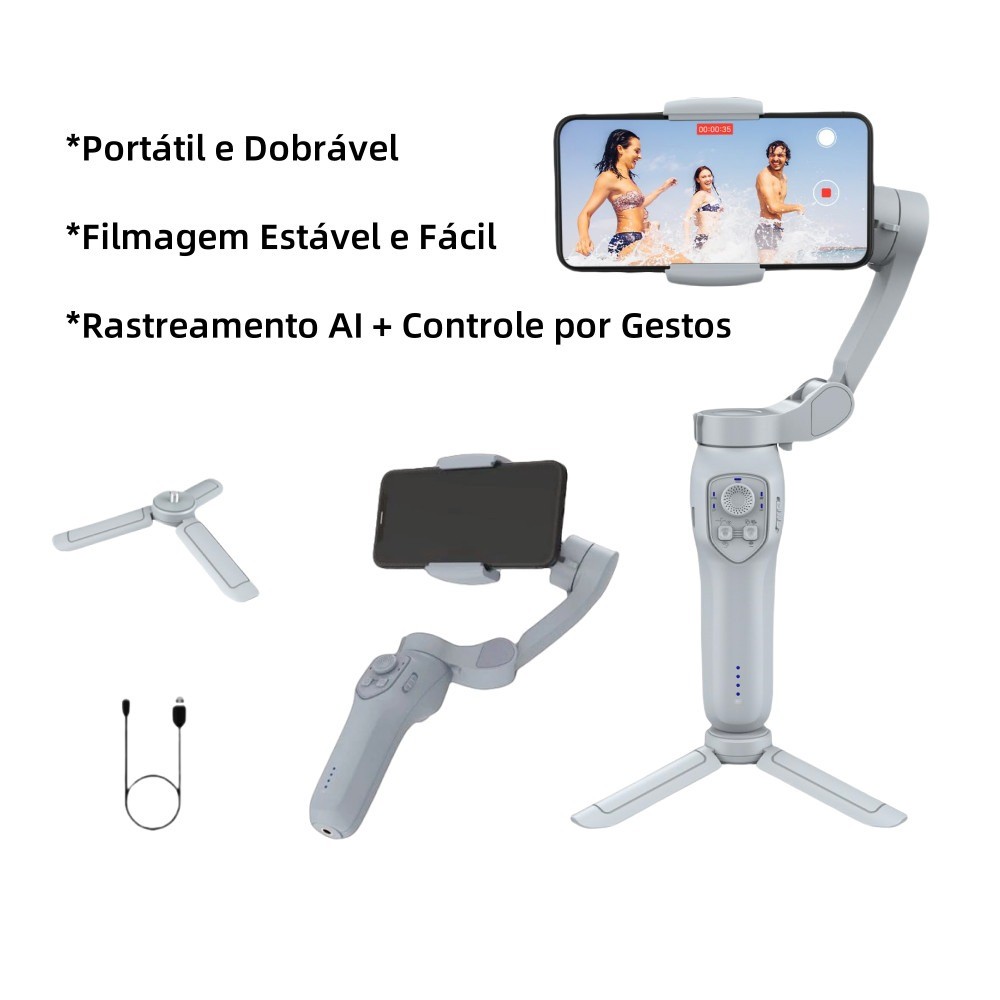 Gimbal 3 Eixos para Celular com Luz Estabilizador iPhone Android Vlog TikTok YouTube L7C Pro
