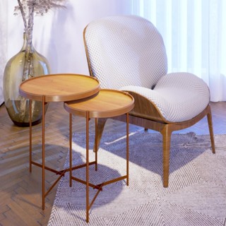 Conjunto Mesa Lateral Aqua Imcal Nature Cobre Redonda Sala em Oferta na Shopee