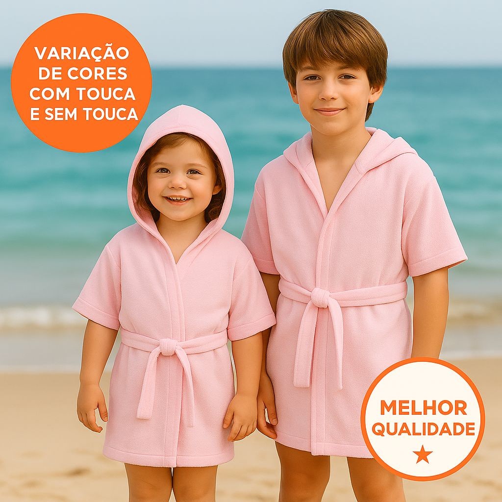 Roupão Infantil Atoalhado com ou sem Capuz - Do Baby ao 14 -Várias Cores -LD BABY KIDS