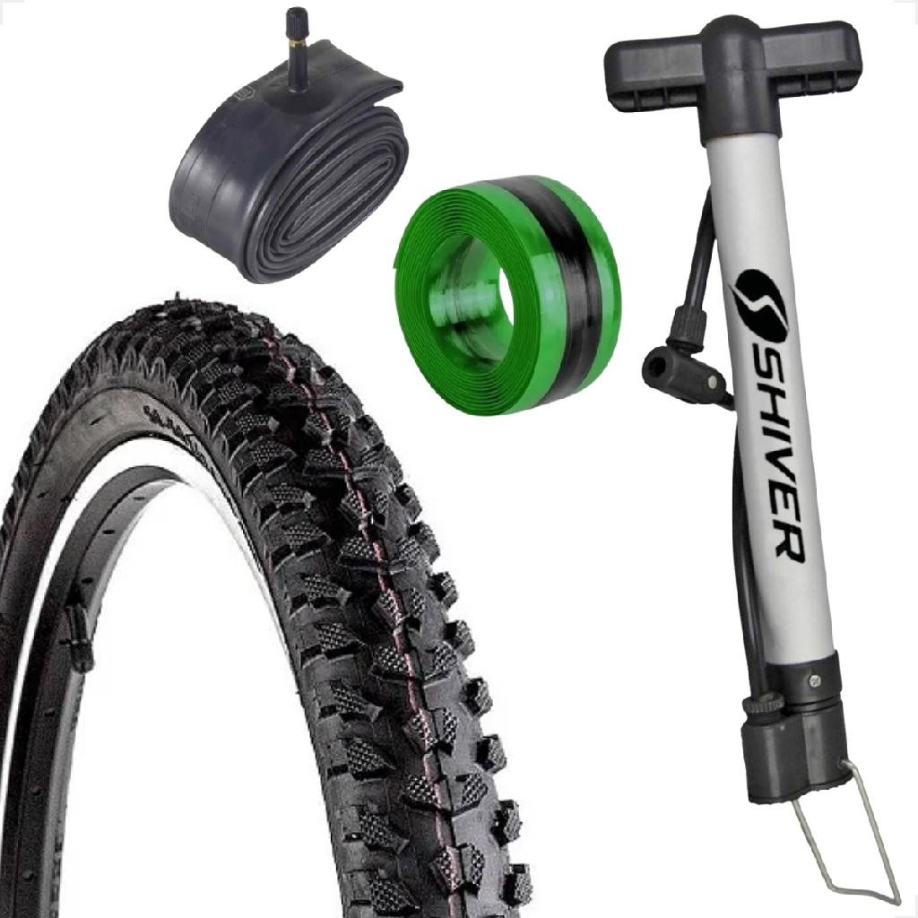 Pneu bicicleta Levorin Excess aro 24 x 1.95 Cravudo banda leve Camara bico grosso Brinde Bomba fita