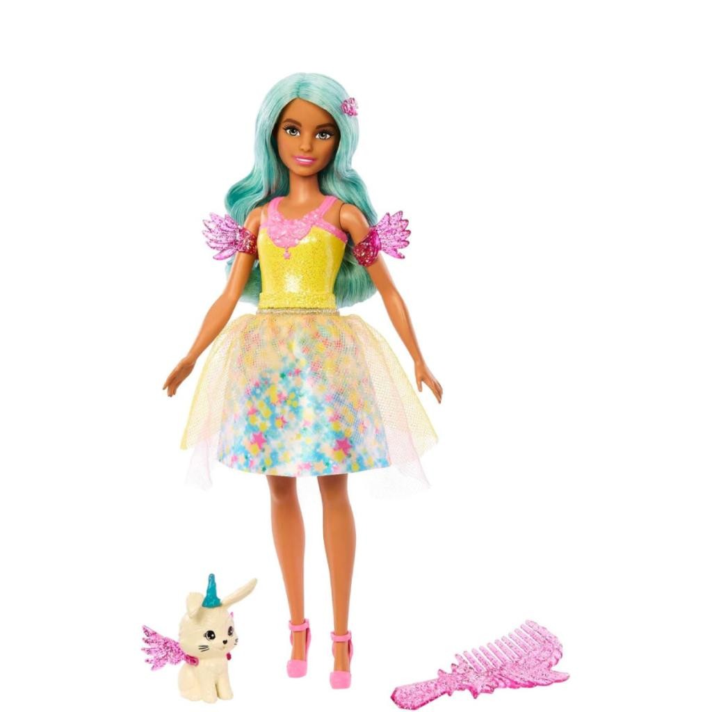 Boneca Barbie Um Toque de Magia Cabelo Azul e Vestido Amarelo - Mattel HLC36/HLC34