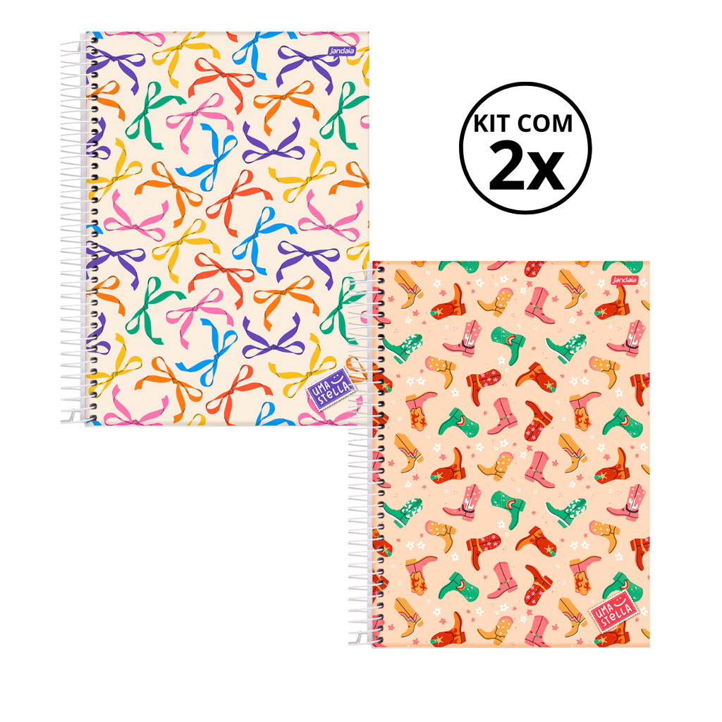 Kit 02 Cadernos Universitário 15 Matérias 240 Folhas Stella - Jandaia CAPA:Laço/Bota
