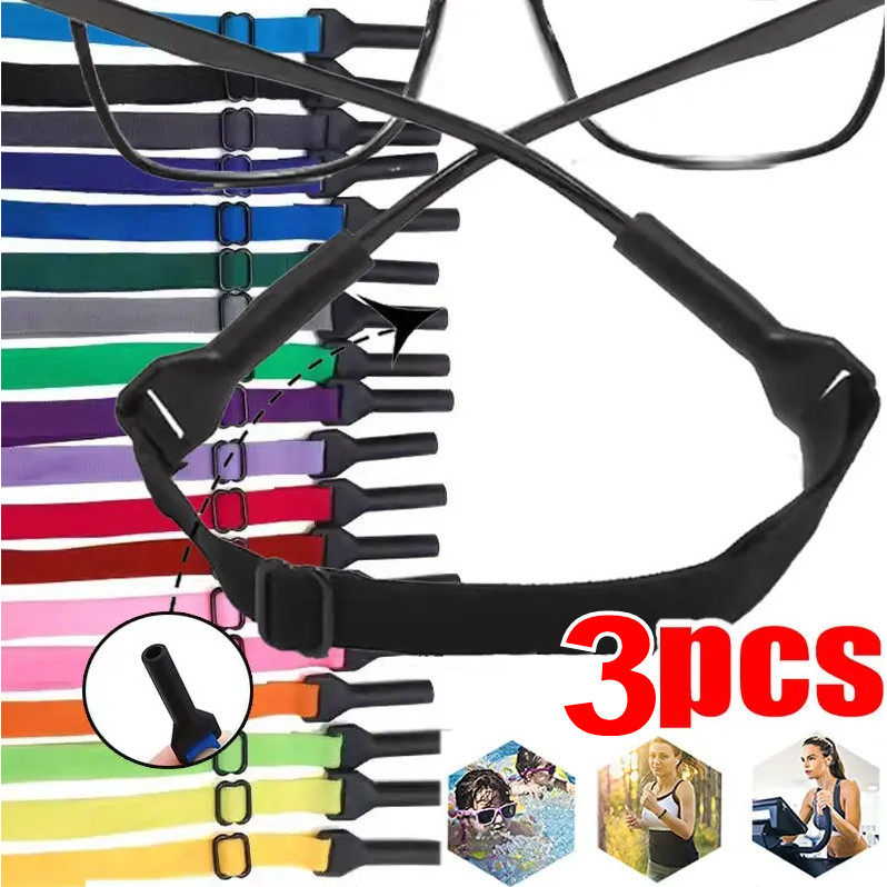 3 Pçs/set Anti Queda Fixa Óculos Esportivos Corda Para Mulheres Homens De Sol Ajustável Antiderrapante Elástica Faixa De