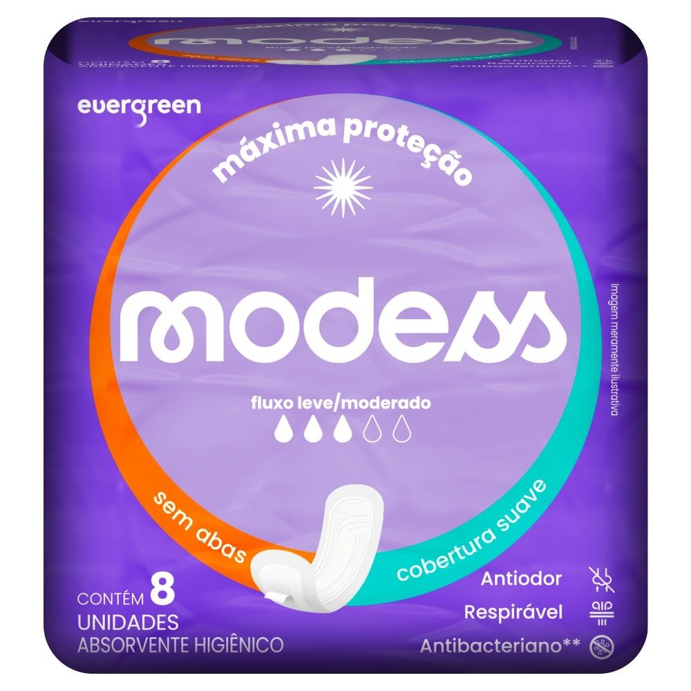 Absorvente Íntimo Cobertura Suave Modess 8un - Evergreen em Oferta na Shopee