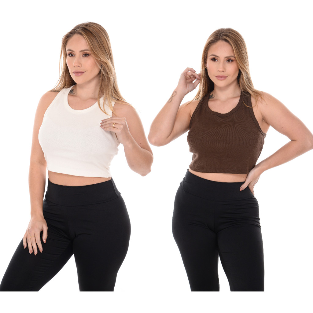 Kit 2 Cropped Regata Ribana Canelado Premium Algodão Fem