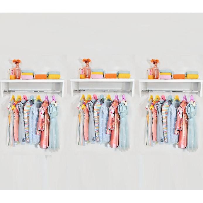 Oferta 3 Cabideiros Arara De parede Para Roupas Branco Closet 60 Cm