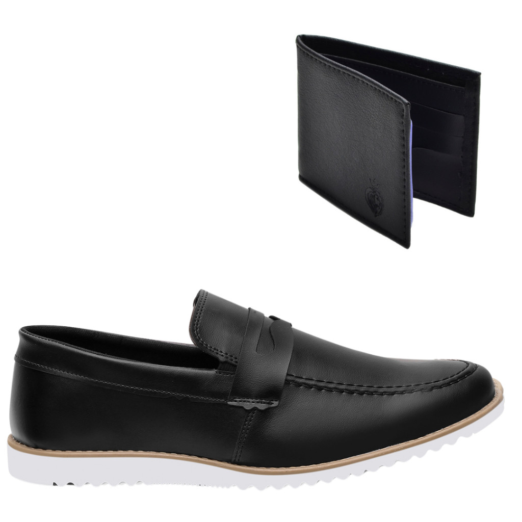 Kit Sapato Social Masculino Oxford Mocassim + Carteira Original Leve Confortável Elegante Clássico