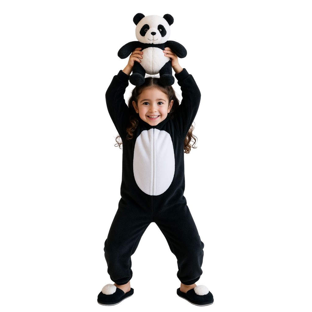 Macacão Fantasia Infantil Panda de Pelúcia com Capuz Unissex em Oferta na Shopee