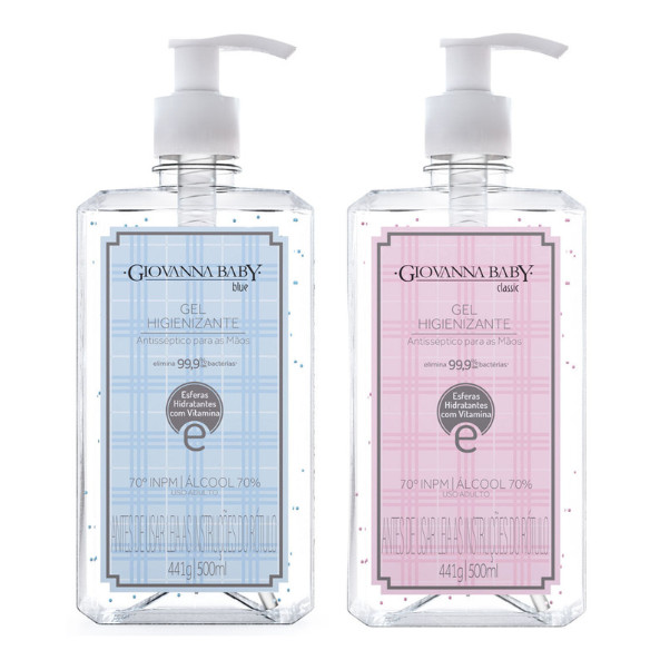 Kit com 2 Álcool em Gel Higienizante Giovanna Baby Blue e Classic 500ml