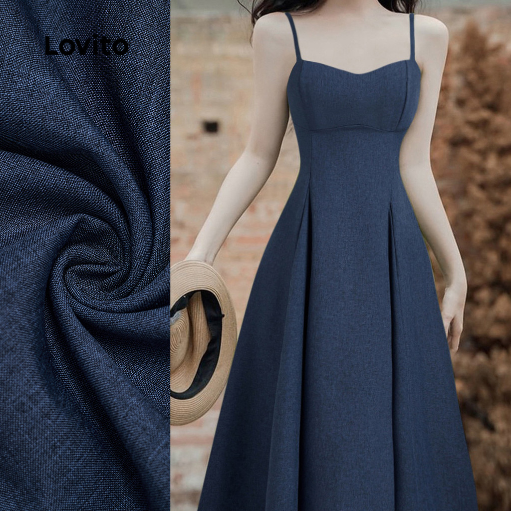 (New) Lovito Vestido Casual de Estrutura com Alças Ajustáveis para Primavera/verão Azul L142ED599 em Oferta na Shopee