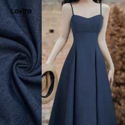 (Elegante) Lovito Vestido de Estrutura com Alças Ajustáveis para Primavera/verão Azul L142ED599