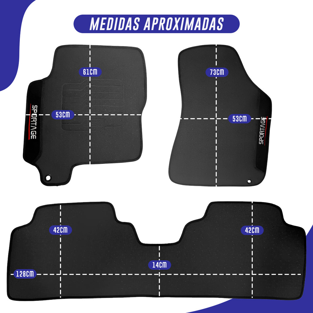 Tapete Pra Carro Borracha Kia Sportage 2004 A 2010 3 Peças Preto — imagem 2 de 2