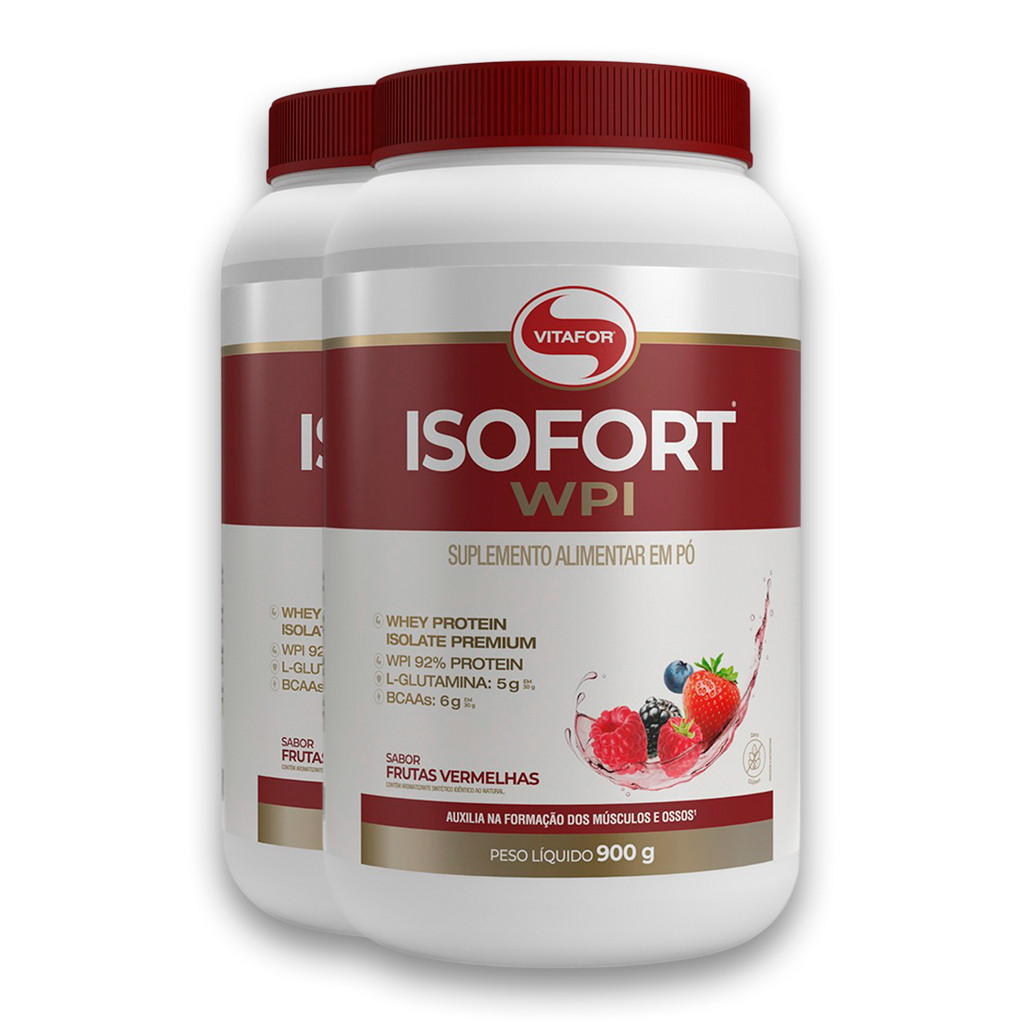 Kit 2 Isofort Vitafor Whey Protein 900g Frutas Vermelhas