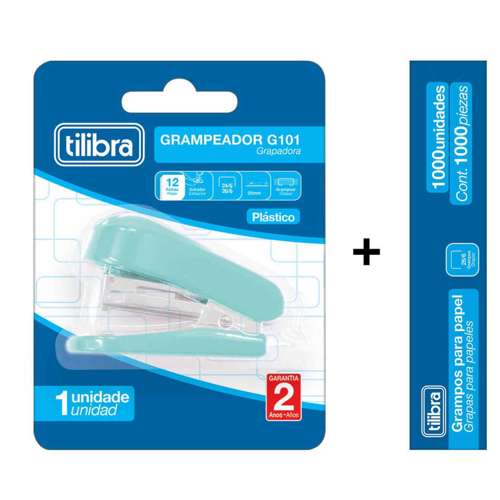 Kit Mini Grampeador G101 TILIBRA + Grampo - 12 Folhas