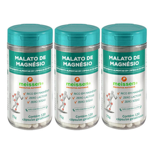 Kit - 3 Potes Malato De Magnésio 120 Cáps (dimalato)-meissen