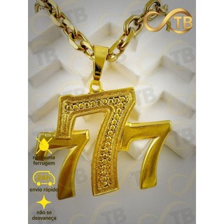 TB Presentes antiga banhado a ouro moda Pingente Dourado 777 com Corrente 18K Sorte e Prosperidade