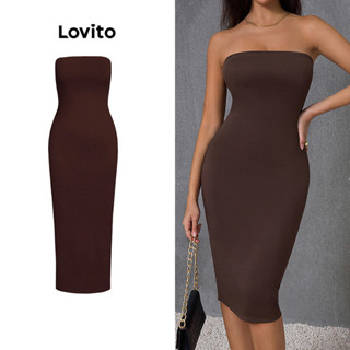 Lovito Vestido básico liso casual para mulheres LBL14107