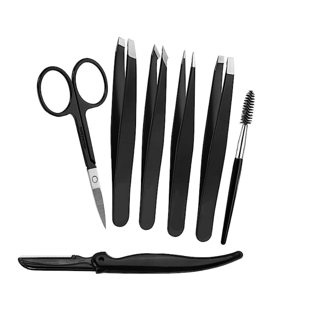 Kit 7 Peças Para Limpeza de Sobrancelha Tesoura/ Pinça/ Escovinha