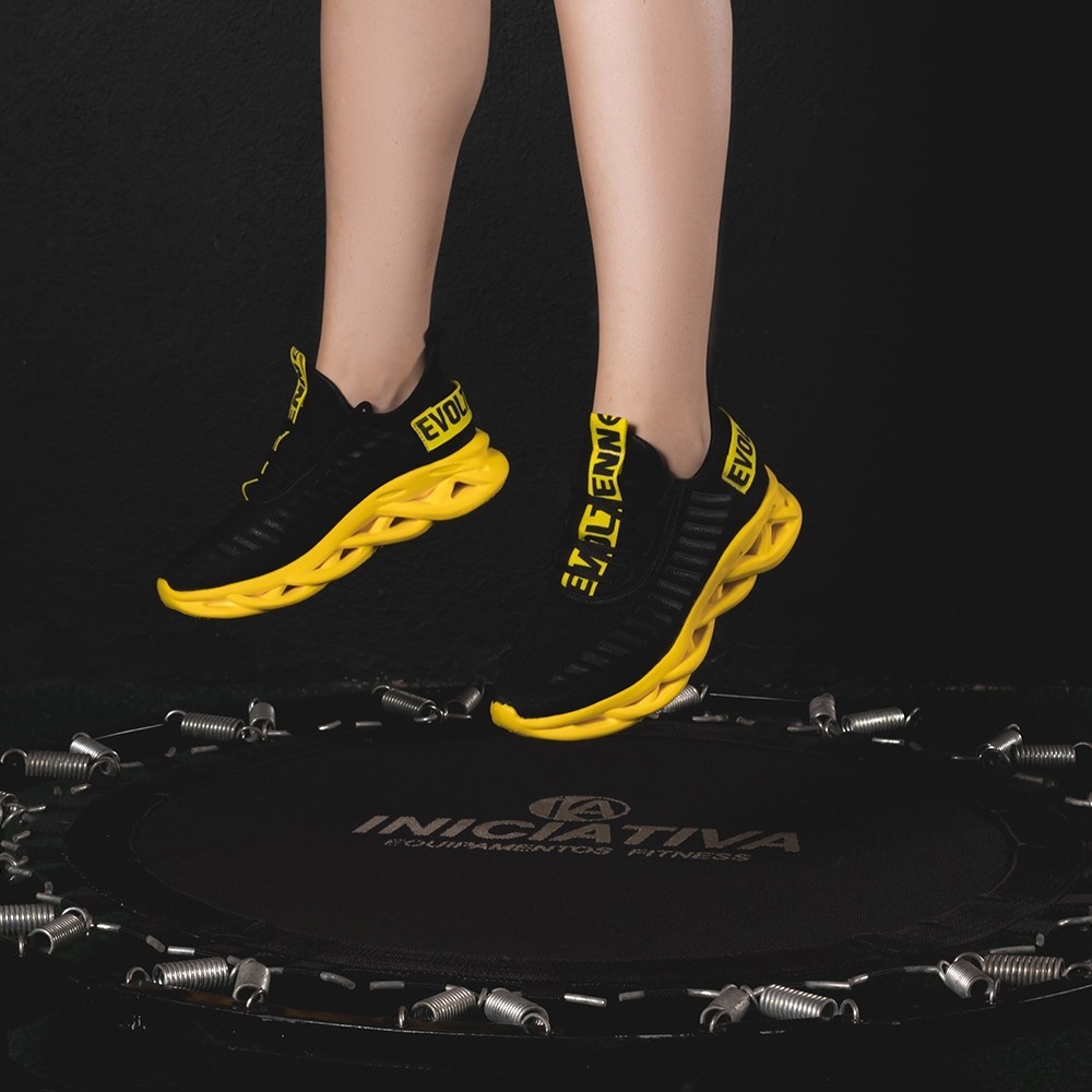 Tênis Casual e Esportivo Malha Respiravel Ajuste Cadarço Preto Amarelo Nova Coleção em Oferta na Shopee