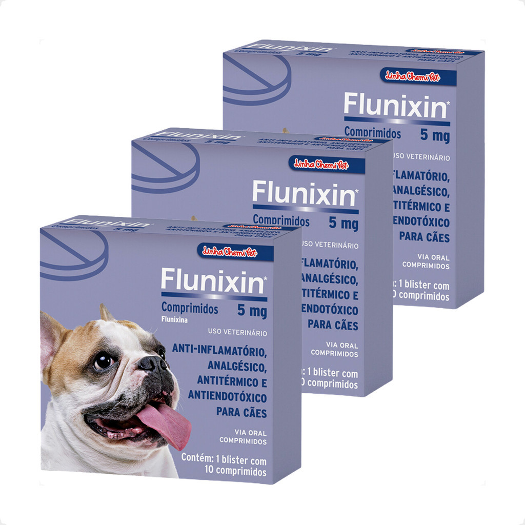 Kit 3 Flunixin 5mg Anti-Inflamatório Chemitec Cães - 10 Comprimidos em Oferta na Shopee