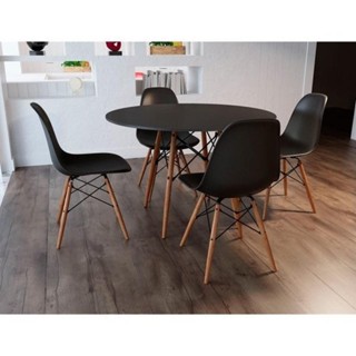 Mesa De Jantar Com 4 Cadeiras Pretas Eames 90cm Base Madeira Tampo Preto em Oferta na Shopee